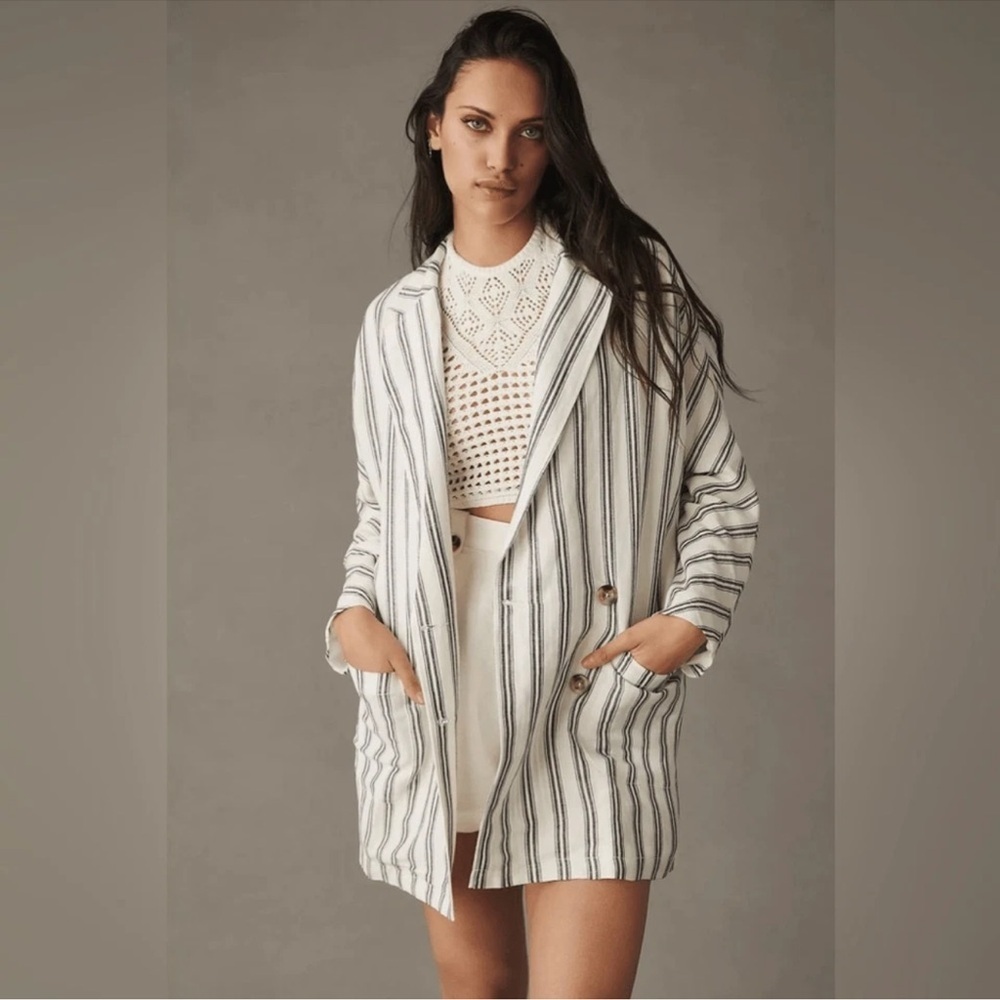 PILCRO x Anthropologie Dolman Sleeve Blazer Sz S Linen Blend Double Breasted